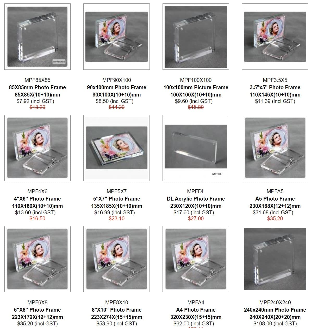 widest range of acrylic photo frame in stock