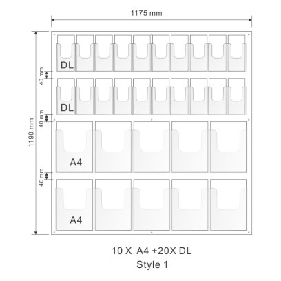 Wall Mount Brochure Display Unit - 10XA4 +20X DL