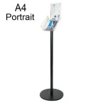 A4 Black Floor Brochure Stand  with Header - Portrait