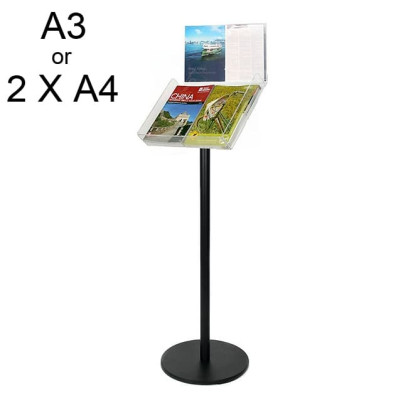 A3 Black Floor Brochure Stand  with Sign Header