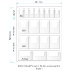 Wall Mount Brochure Display Unit - 8 X DL + 8 X A4P + 3 X A4L