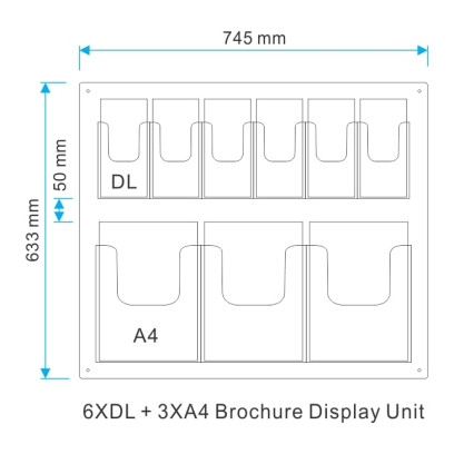 Wall Mounted Brochure Display Unit - 6XDL+3XA4