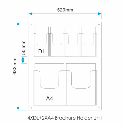 Wall Mounted Brochure Display Unit - 4XDL+2XA4