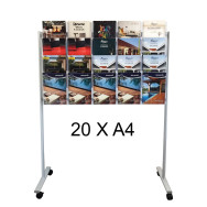 20 X A4 Mobile Floor Brochure Stand / Freestanding Brochure Display Stand