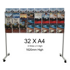 32 X A4 Mobile Floor Brochure Stand / Movable Freestanding Brochure Display Stand