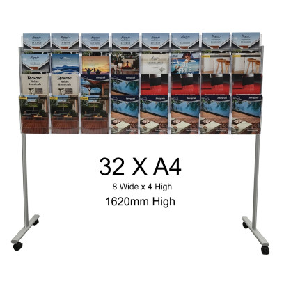 32 X A4 Mobile Floor Brochure Stand / Movable Freestanding Brochure Display Stand