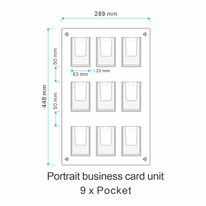 9 Pocket Wall Mount  Business Card Holder Unit - Portrait 3x3