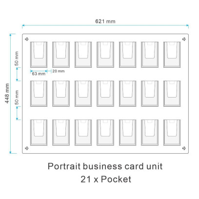 21 Pocket Wall Mount  Business Card Holder Unit - Portrait 7x3