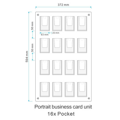 16 Pocket Portrait Wall Mount  Business Card Holder Unit - 4 wide x 4 high