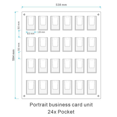 24 Pocket Portrait Wall Mount  Business Card Holder Unit - 6 wide x 4 high