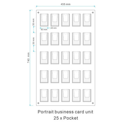 25 Pocket Portrait Wall Mount  Business Card Holder Unit - 5 wide x 5 high