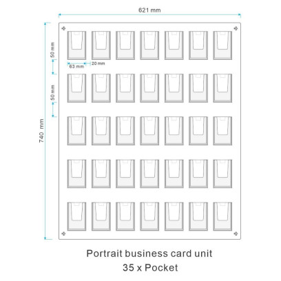 35 Pocket Portrait Wall Mount  Business Card Holder Unit - 7 wide x 5 high