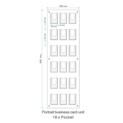 18 Pocket Portrait Wall Mount  Business Card Holder Unit - 3 wide x 6 high
