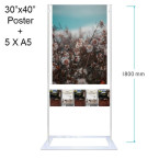 Premium Acrylic Lobby Stand -30"x40" Poster Double Sided with 5 A5 Brochure Holders on one side