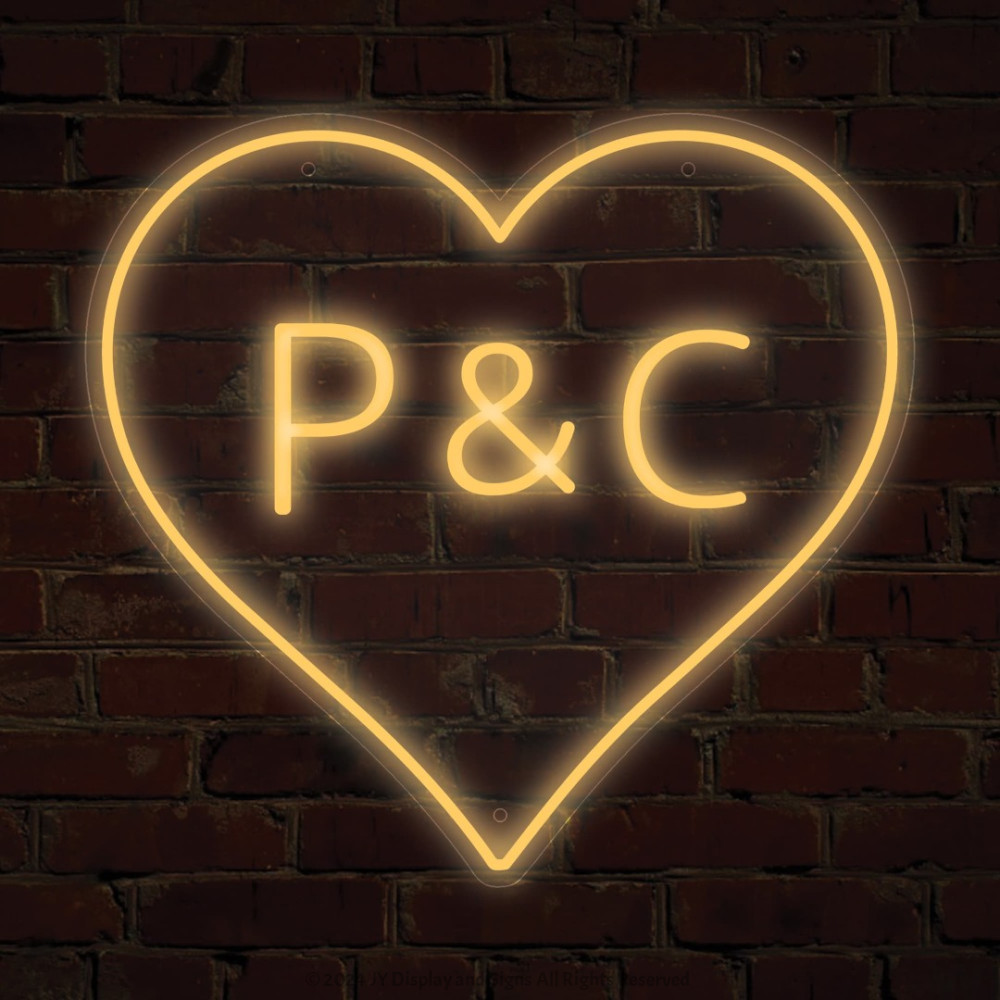 Love Heart with Bride and Groom Initial Letter LED Neon Sign great for  wedding party event.
