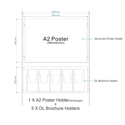 A2 sign holder with DL pamphlet Cable Display leaflet holders