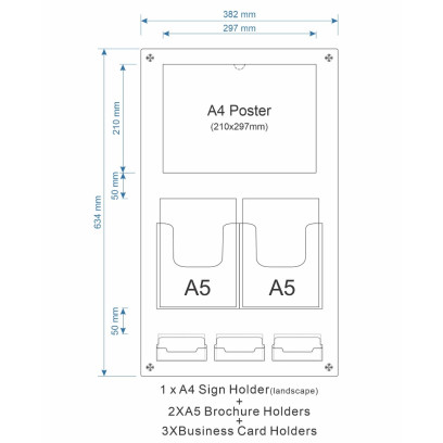 1 A4 Sign Holder + 2 A5 Brochure Holders + 3 Business Card Holders Unit