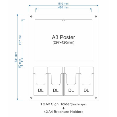 1 A3 Sign Holder  + 4 DL Brochure Holder Unit