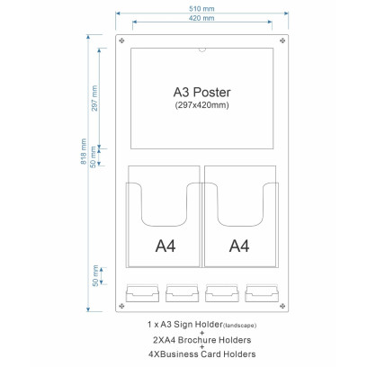 1 A3 Sign Holder + 2 A4 Brochure Holders + 4 Business Card Holders Unit