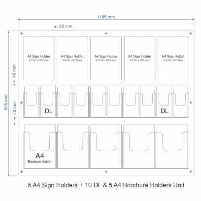 Information Board - 5 A4 Sign Holders + 10 DL & 5 A4 Brochure Holders