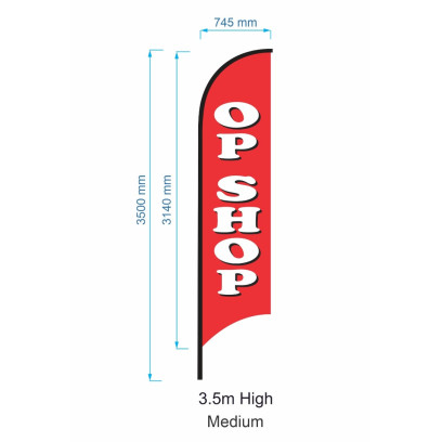OP Shop Flag  - Advertising Feather Flag - Pre-made Flag - Stocked Pre-printed Flags
